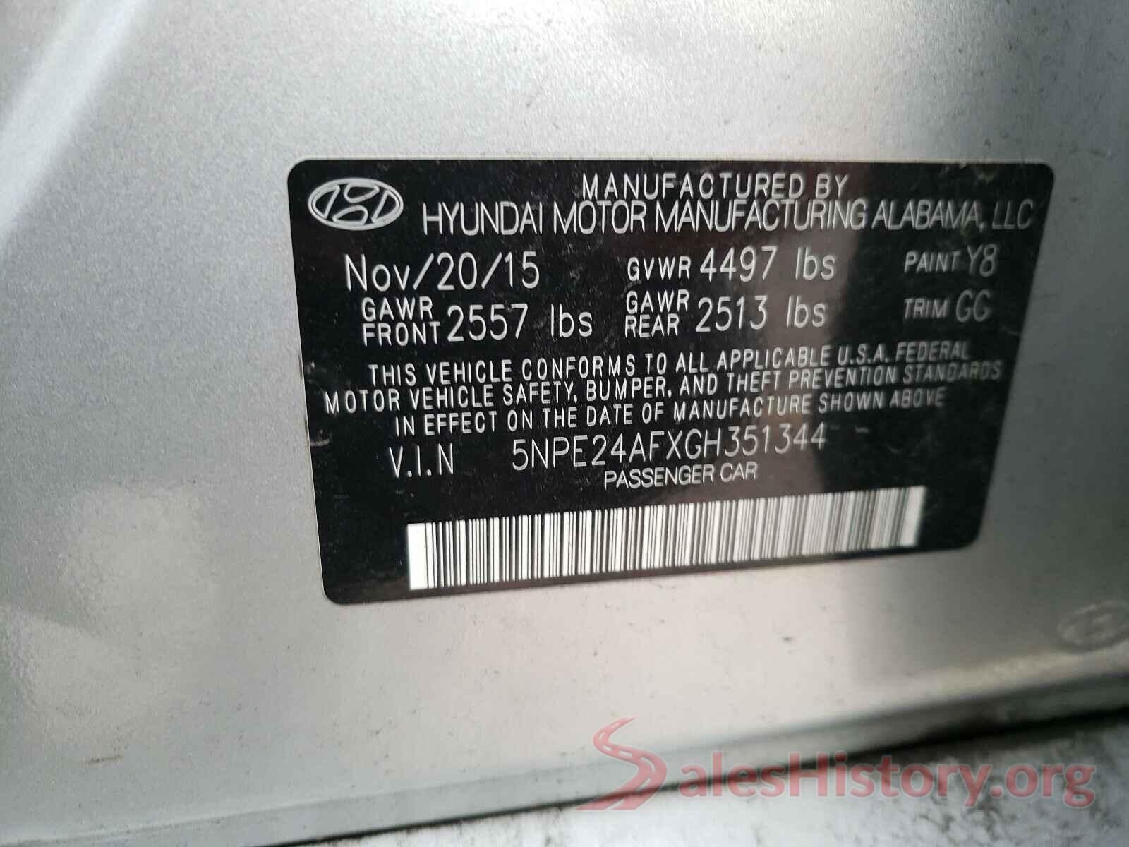 5NPE24AFXGH351344 2016 HYUNDAI SONATA