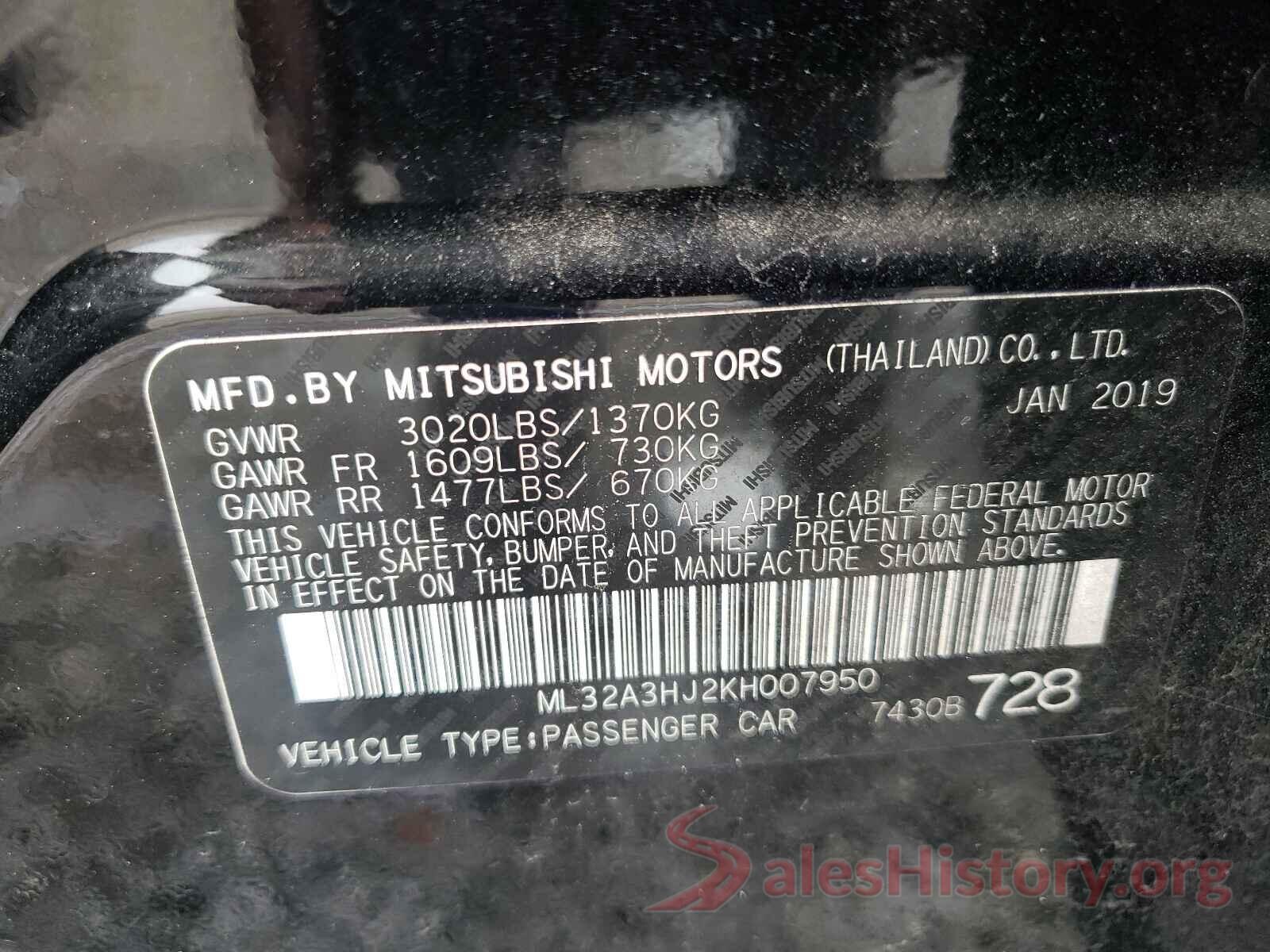 ML32A3HJ2KH007950 2019 MITSUBISHI MIRAGE