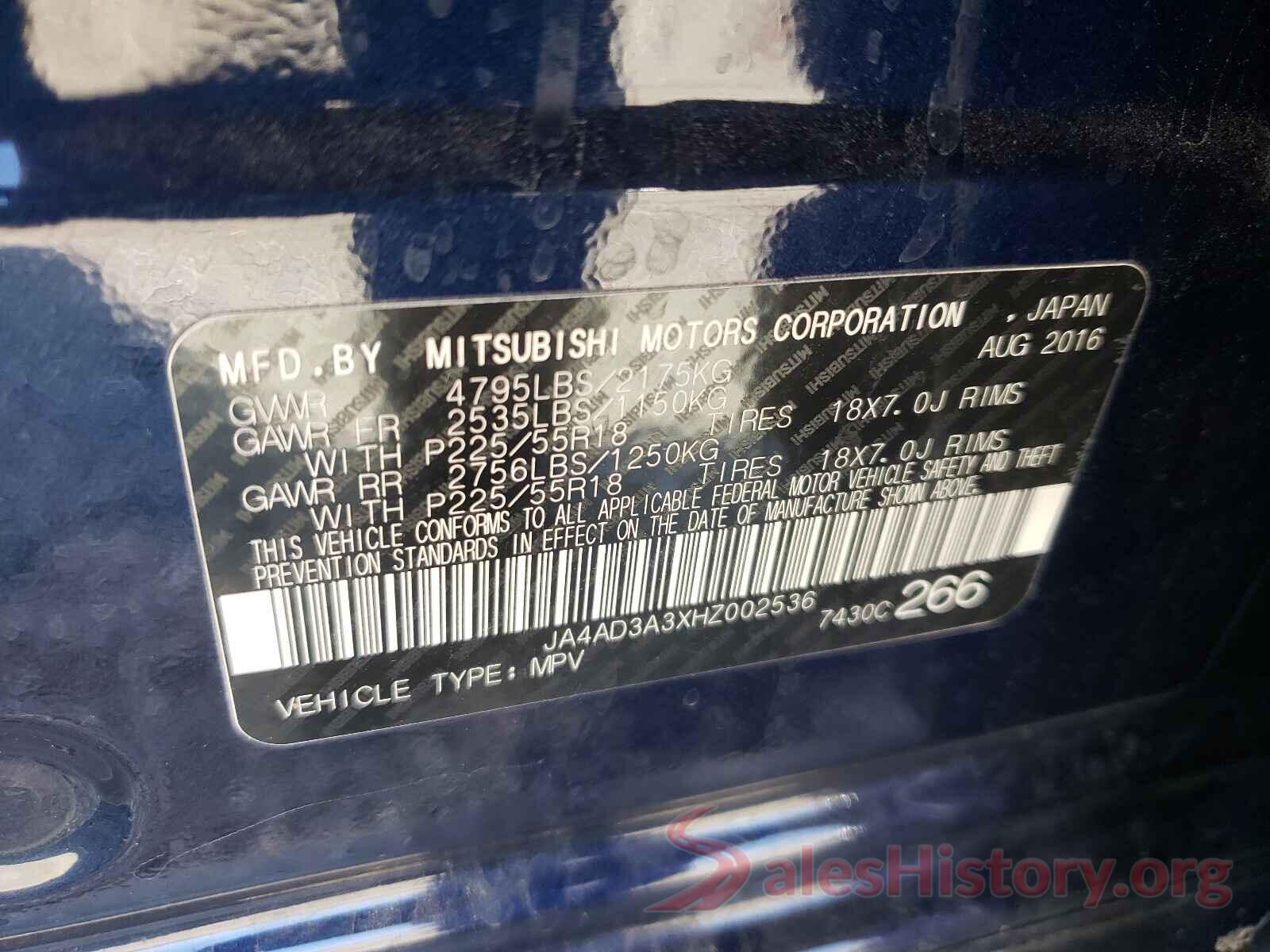 JA4AD3A3XHZ002536 2017 MITSUBISHI OUTLANDER