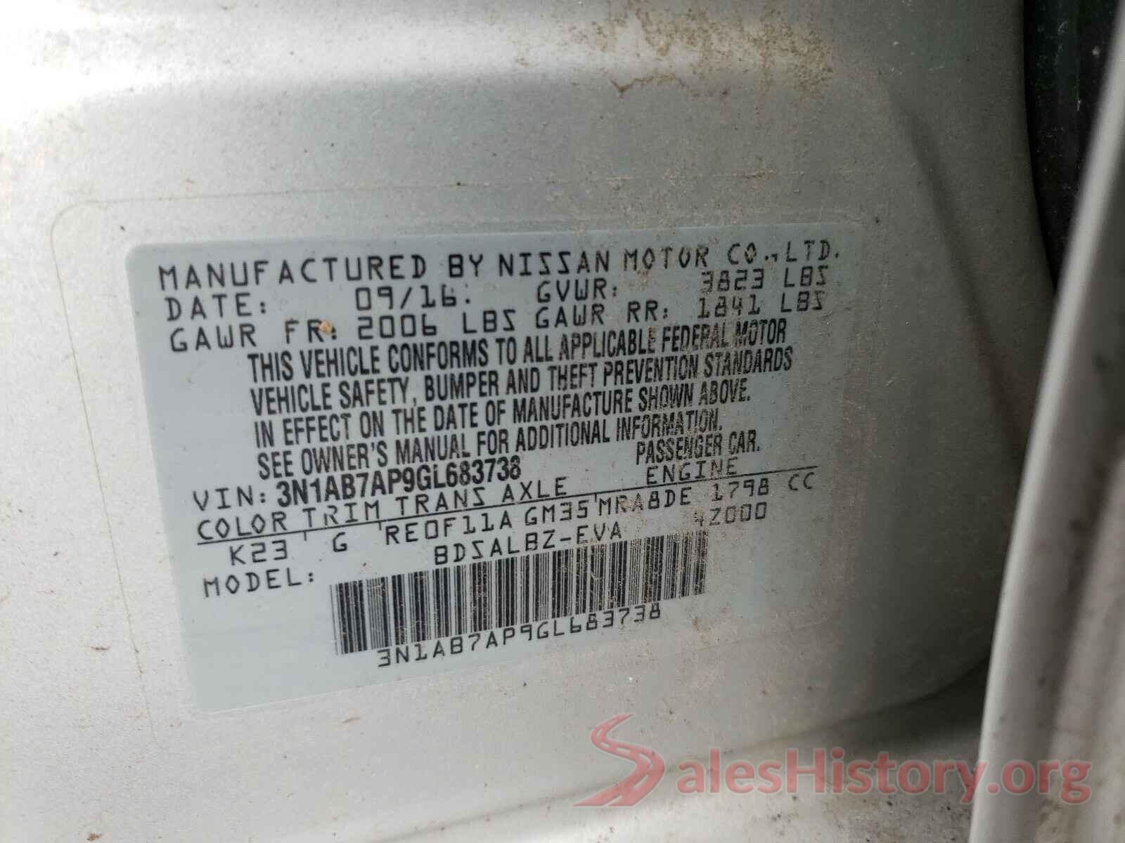 3N1AB7AP9GL683738 2016 NISSAN SENTRA