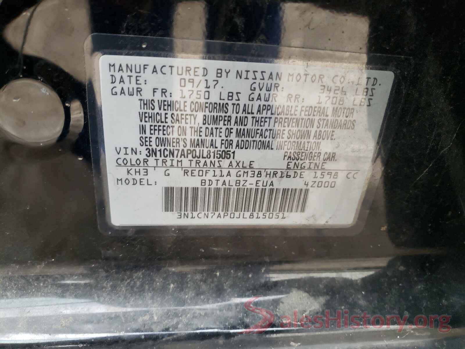 3N1CN7AP0JL815051 2018 NISSAN VERSA