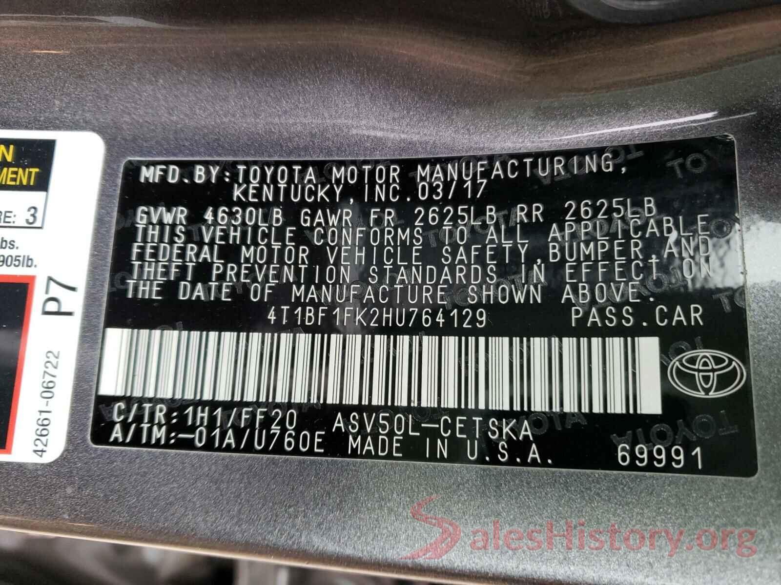 4T1BF1FK2HU764129 2017 TOYOTA CAMRY