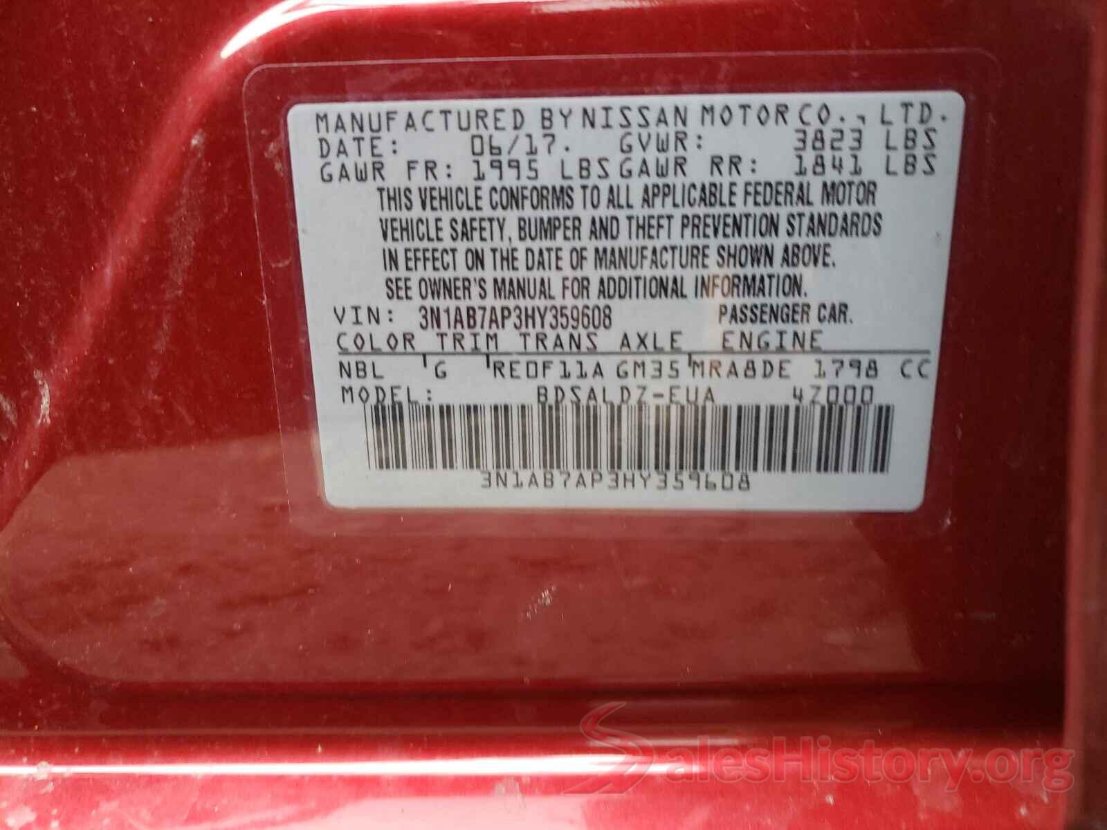 3N1AB7AP3HY359608 2017 NISSAN SENTRA