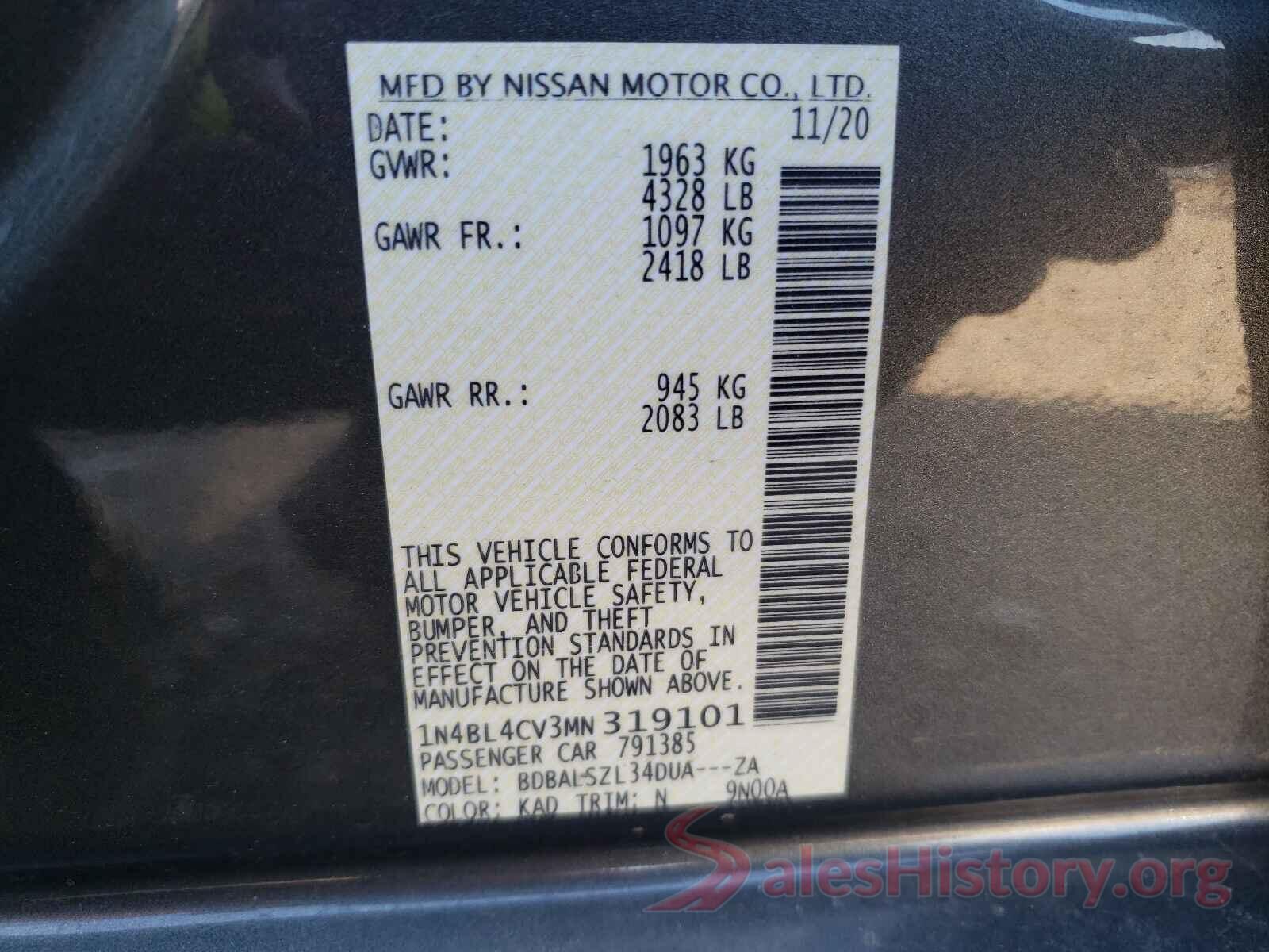 1N4BL4CV3MN319101 2021 NISSAN ALTIMA