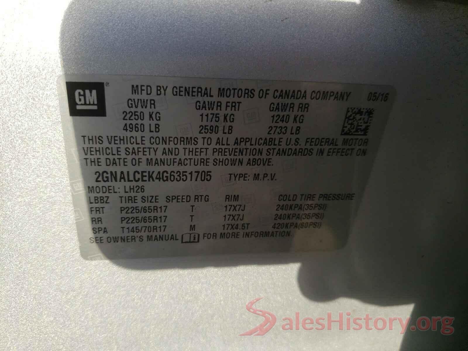 2GNALCEK4G6351705 2016 CHEVROLET EQUINOX