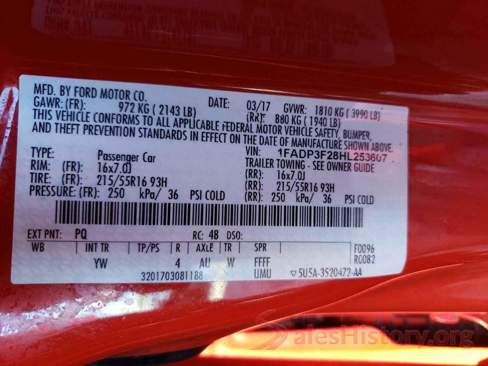 1FADP3F28HL253607 2017 FORD FOCUS