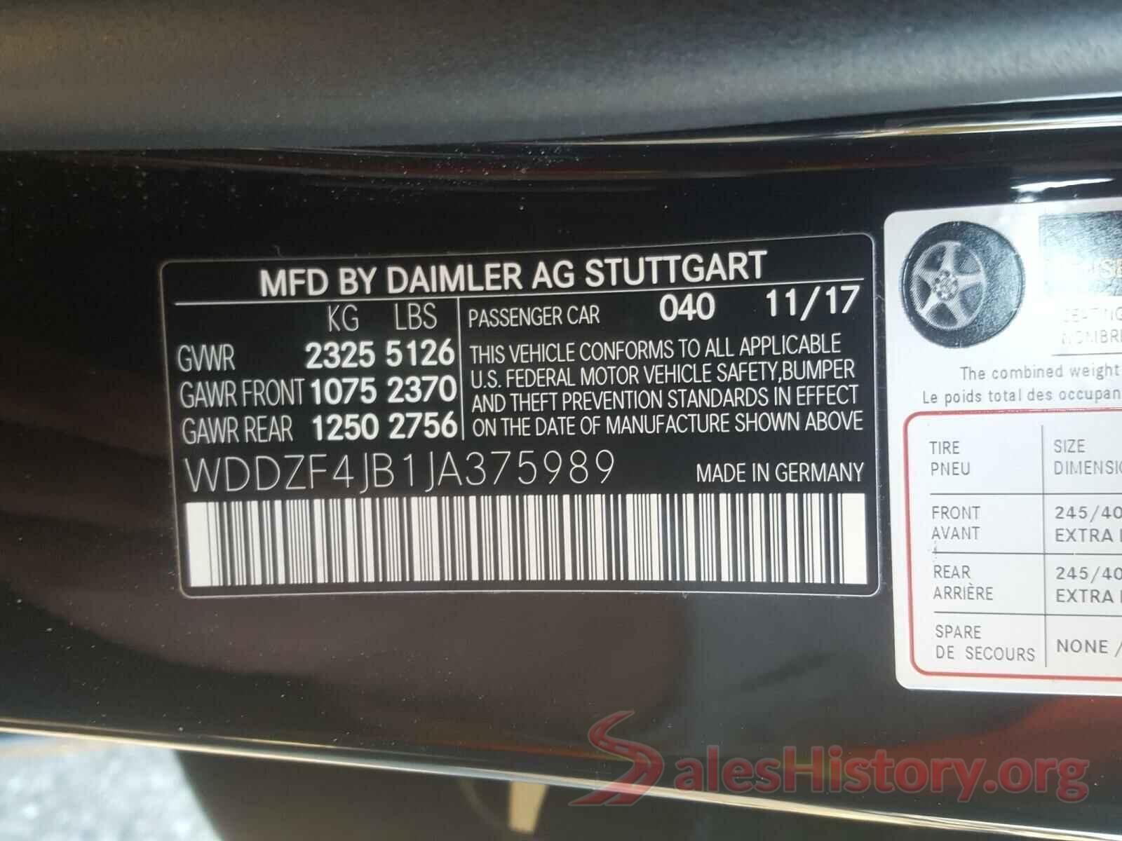 WDDZF4JB1JA375989 2018 MERCEDES-BENZ E CLASS