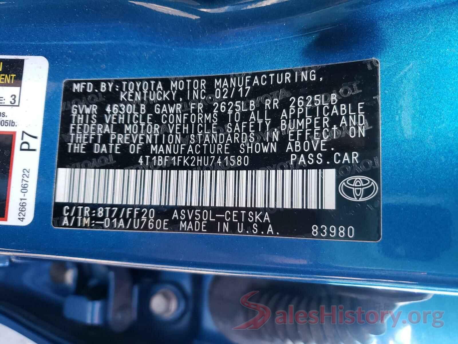 4T1BF1FK2HU741580 2017 TOYOTA CAMRY