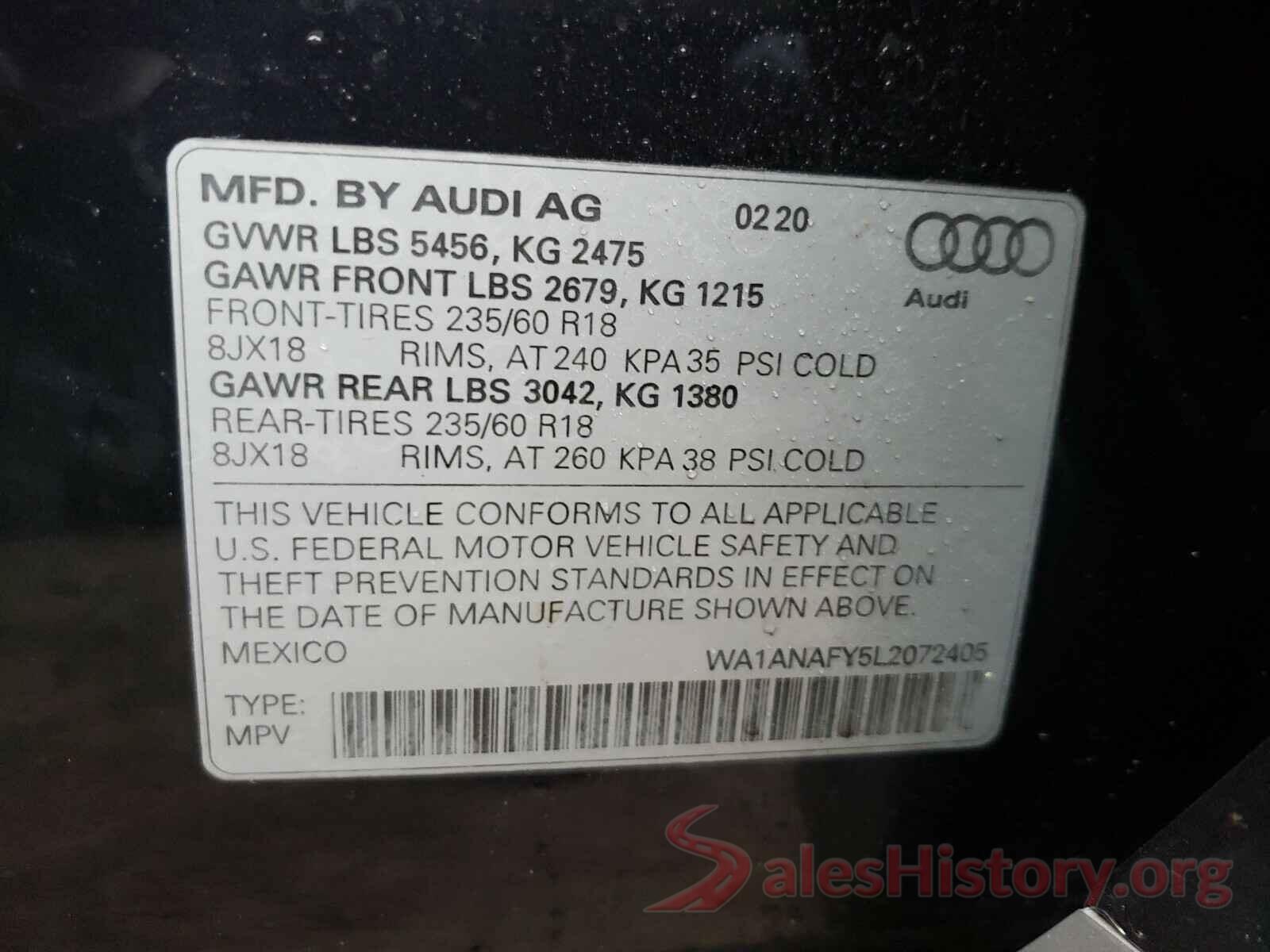 WA1ANAFY5L2072405 2020 AUDI Q5