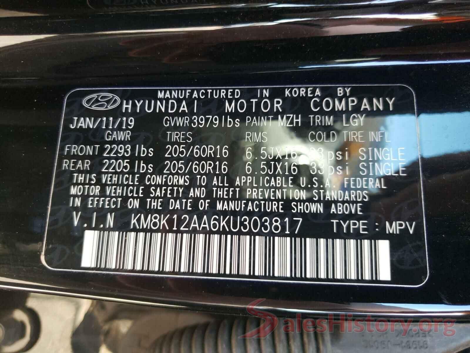 KM8K12AA6KU303817 2019 HYUNDAI KONA