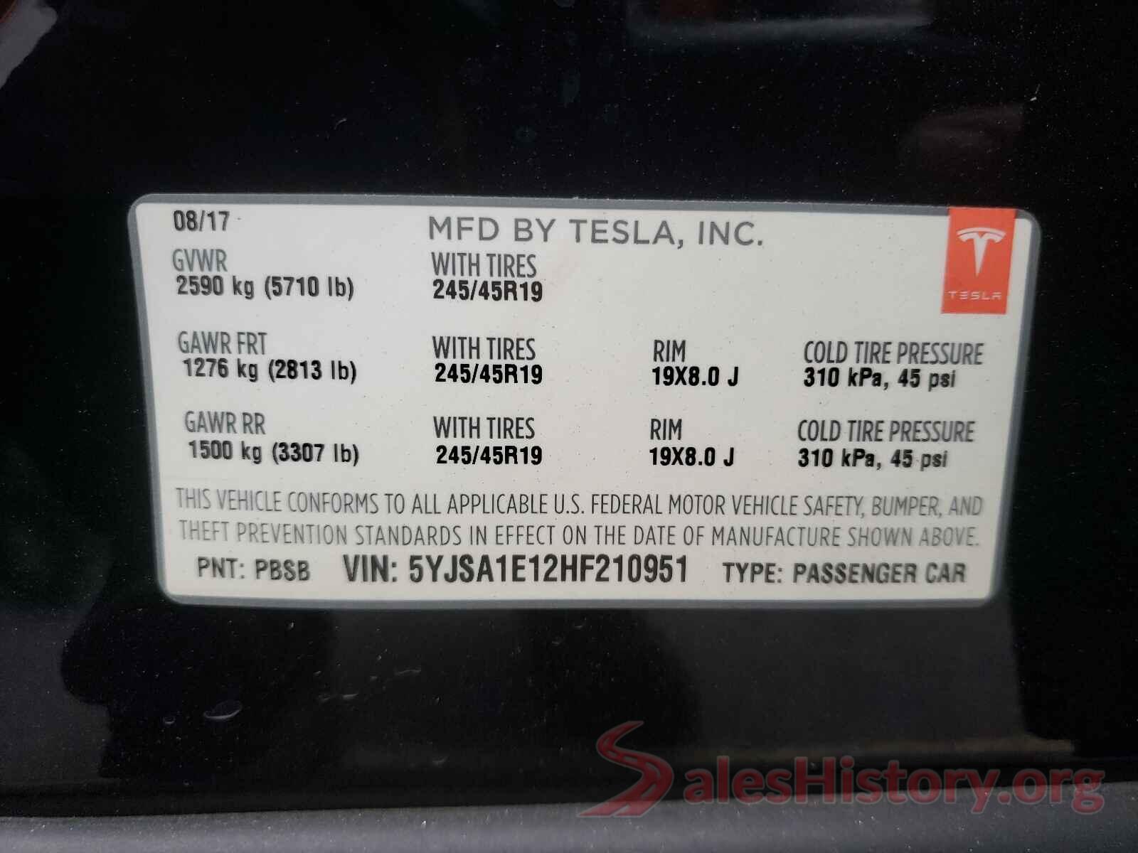 5YJSA1E12HF210951 2017 TESLA MODEL S