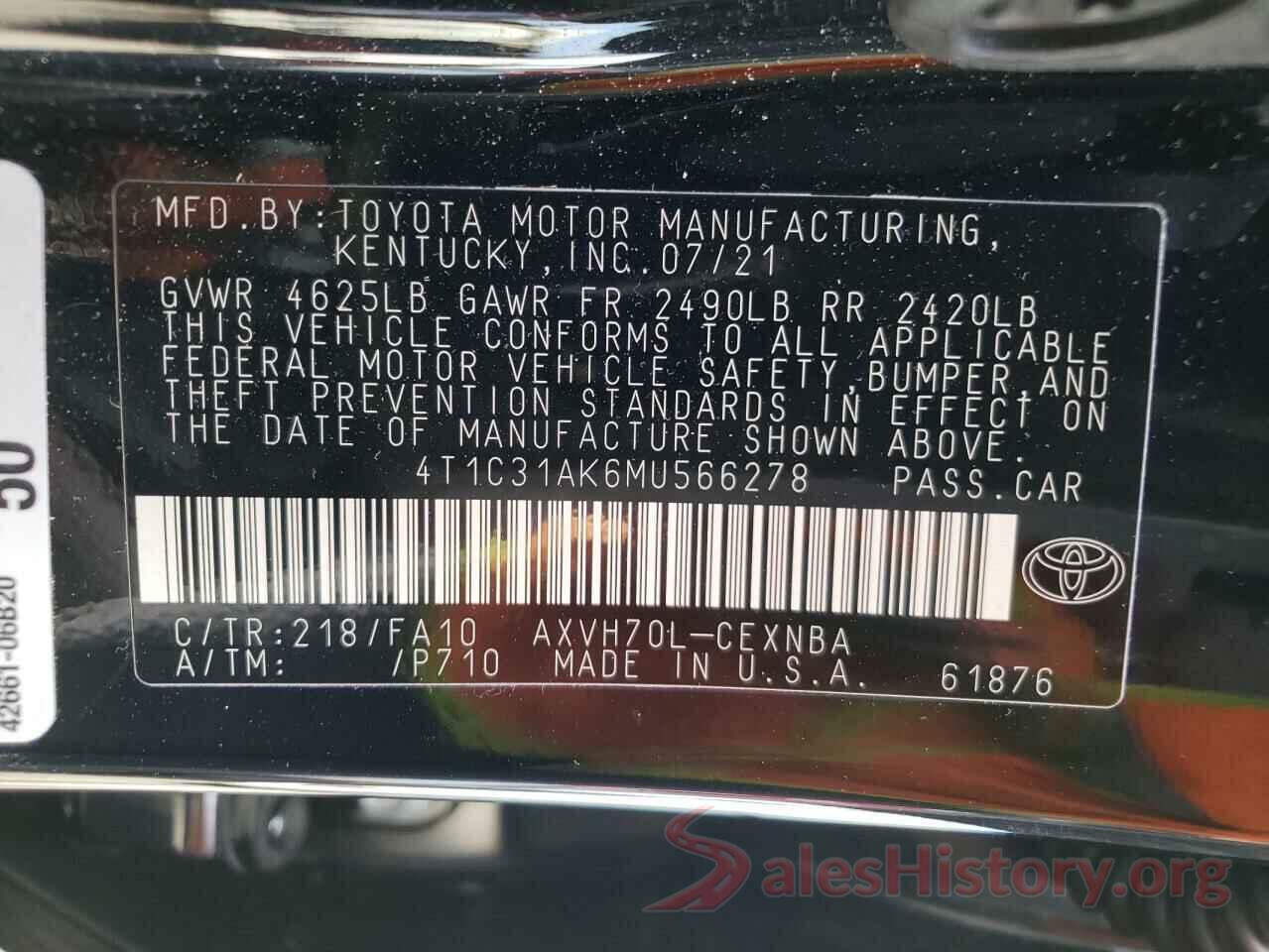 4T1C31AK6MU566278 2021 TOYOTA CAMRY