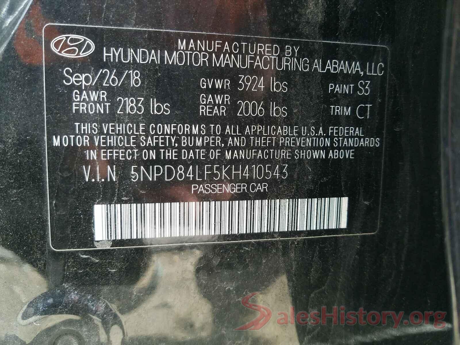 5NPD84LF5KH410543 2019 HYUNDAI ELANTRA