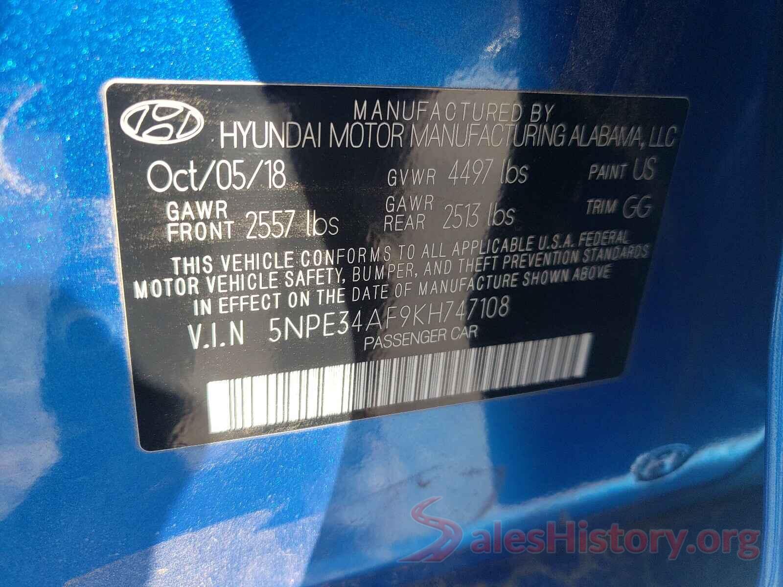 5NPE34AF9KH747108 2019 HYUNDAI SONATA