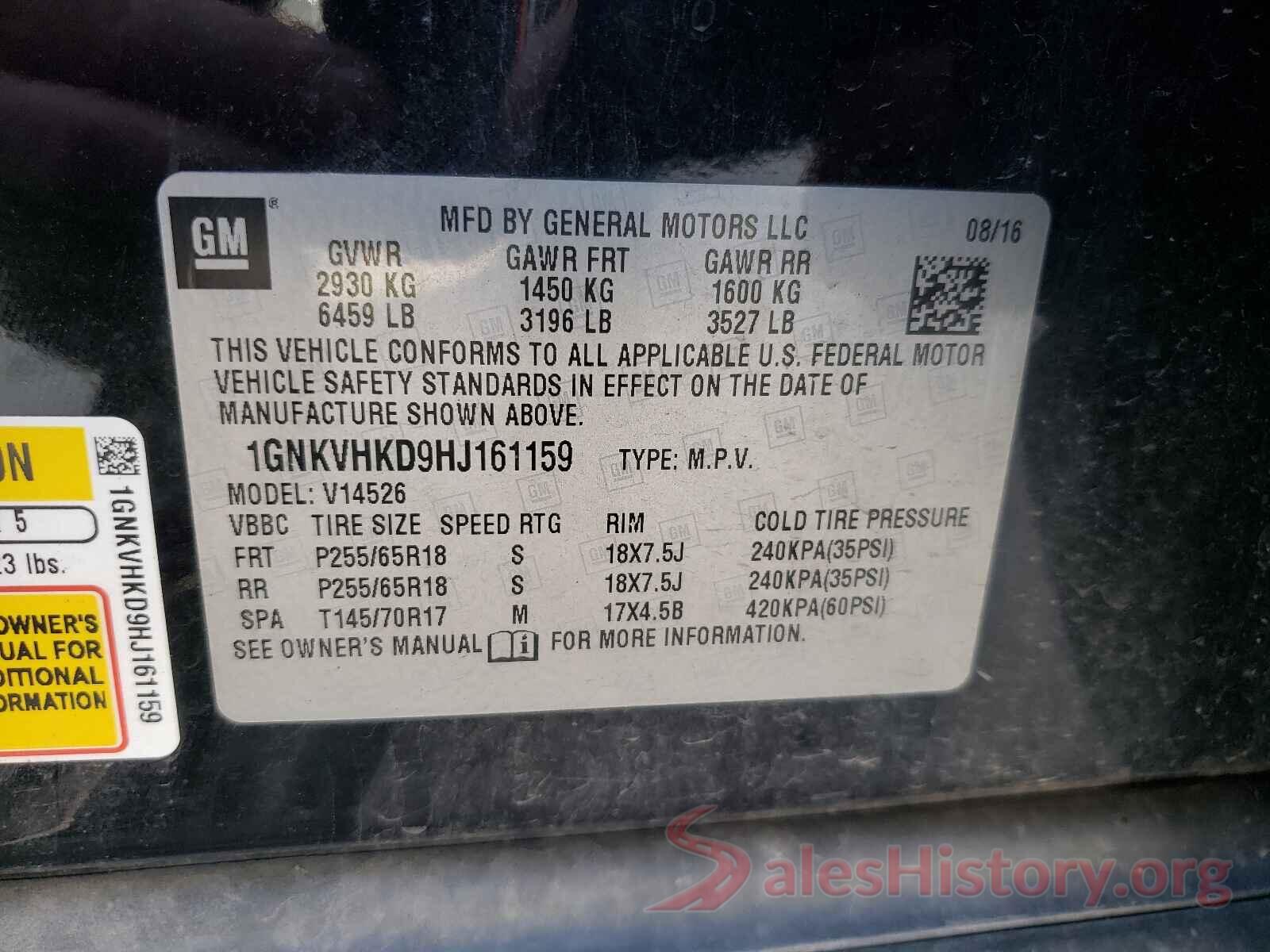 1GNKVHKD9HJ161159 2017 CHEVROLET TRAVERSE