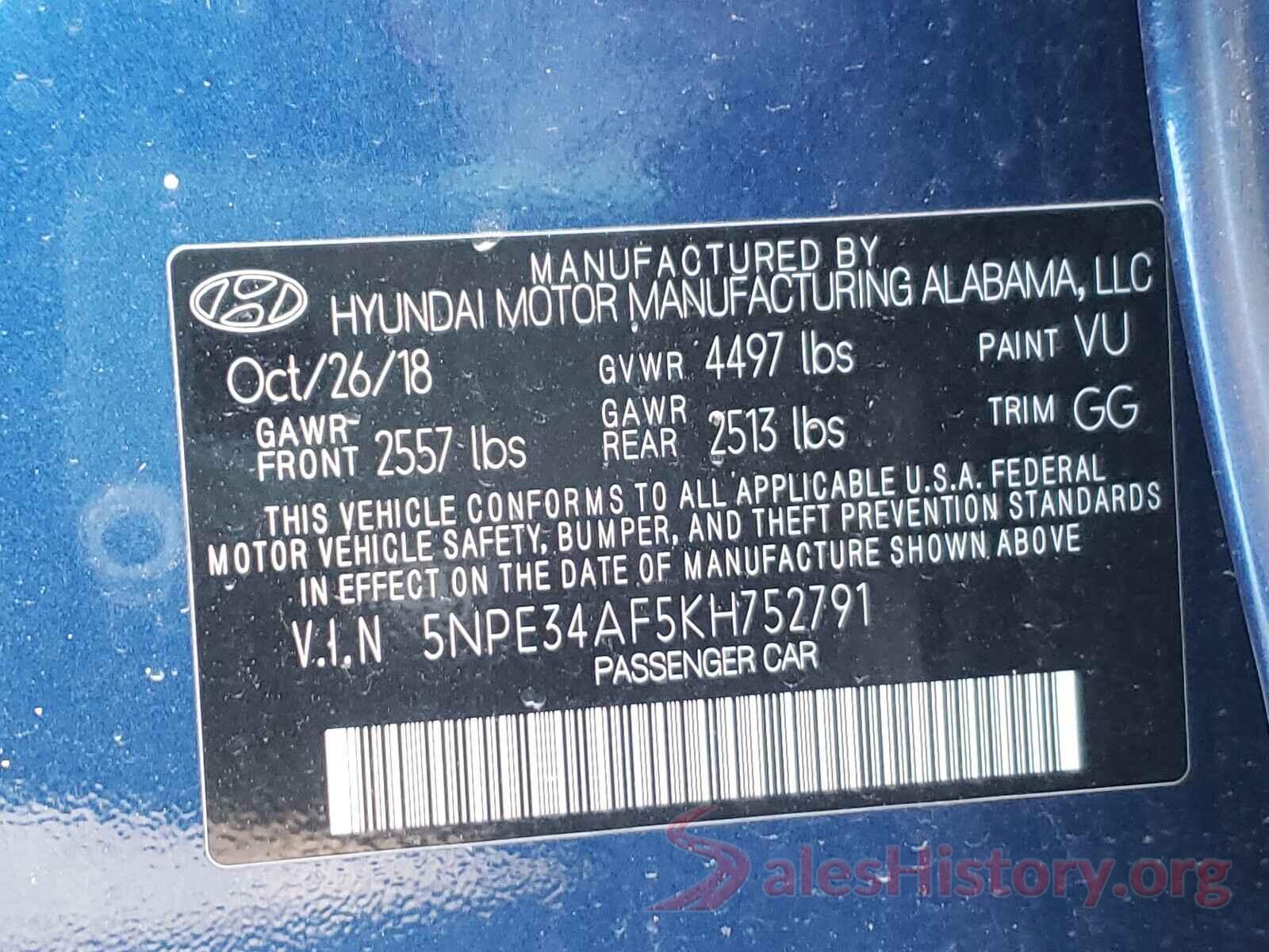 5NPE34AF5KH752791 2019 HYUNDAI SONATA