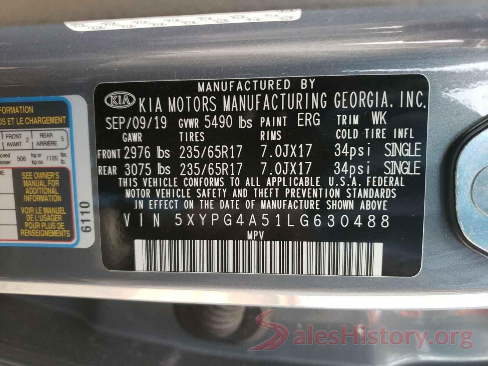 5XYPG4A51LG630488 2020 KIA SORENTO