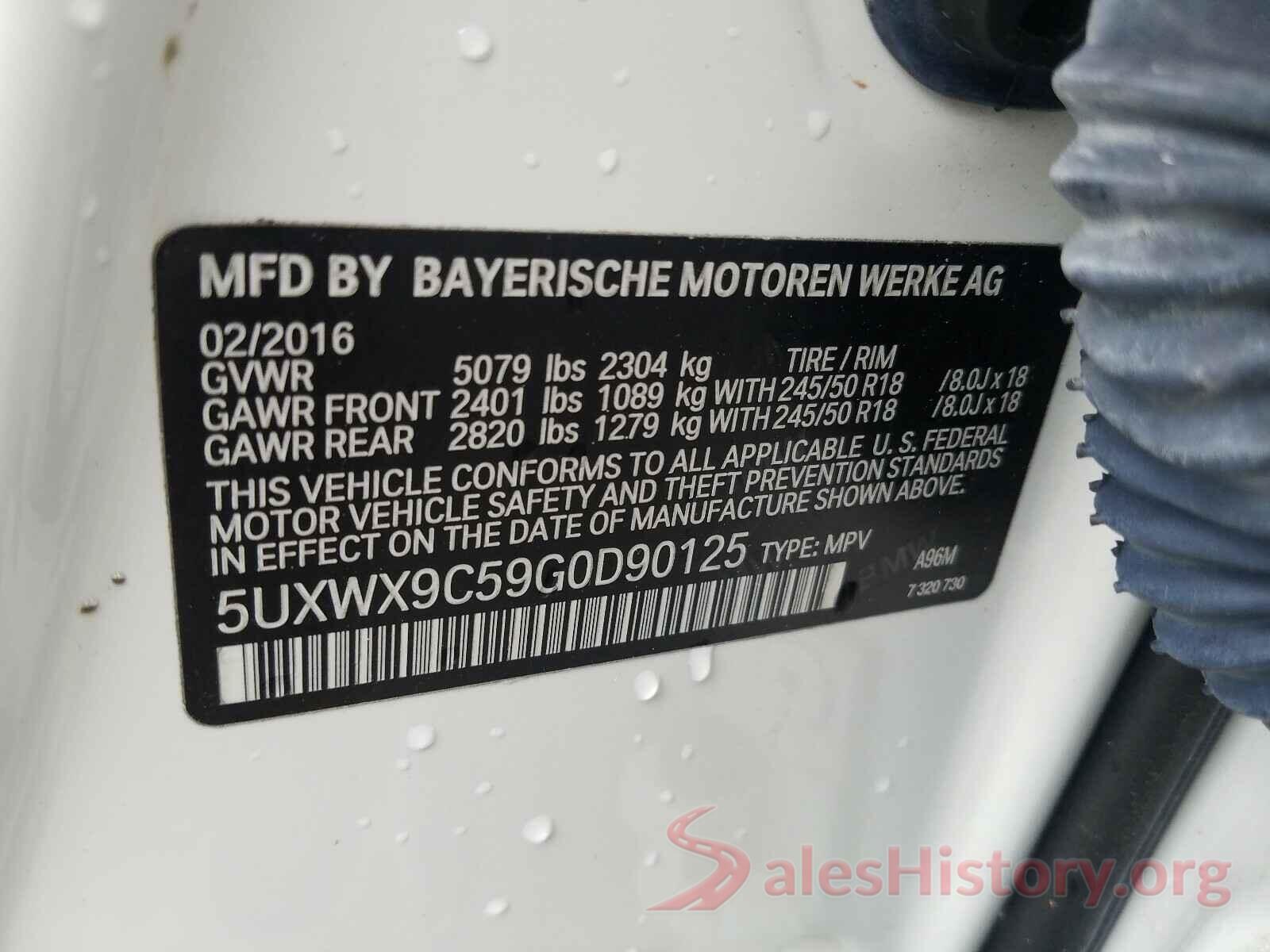 5UXWX9C59G0D90125 2016 BMW X3