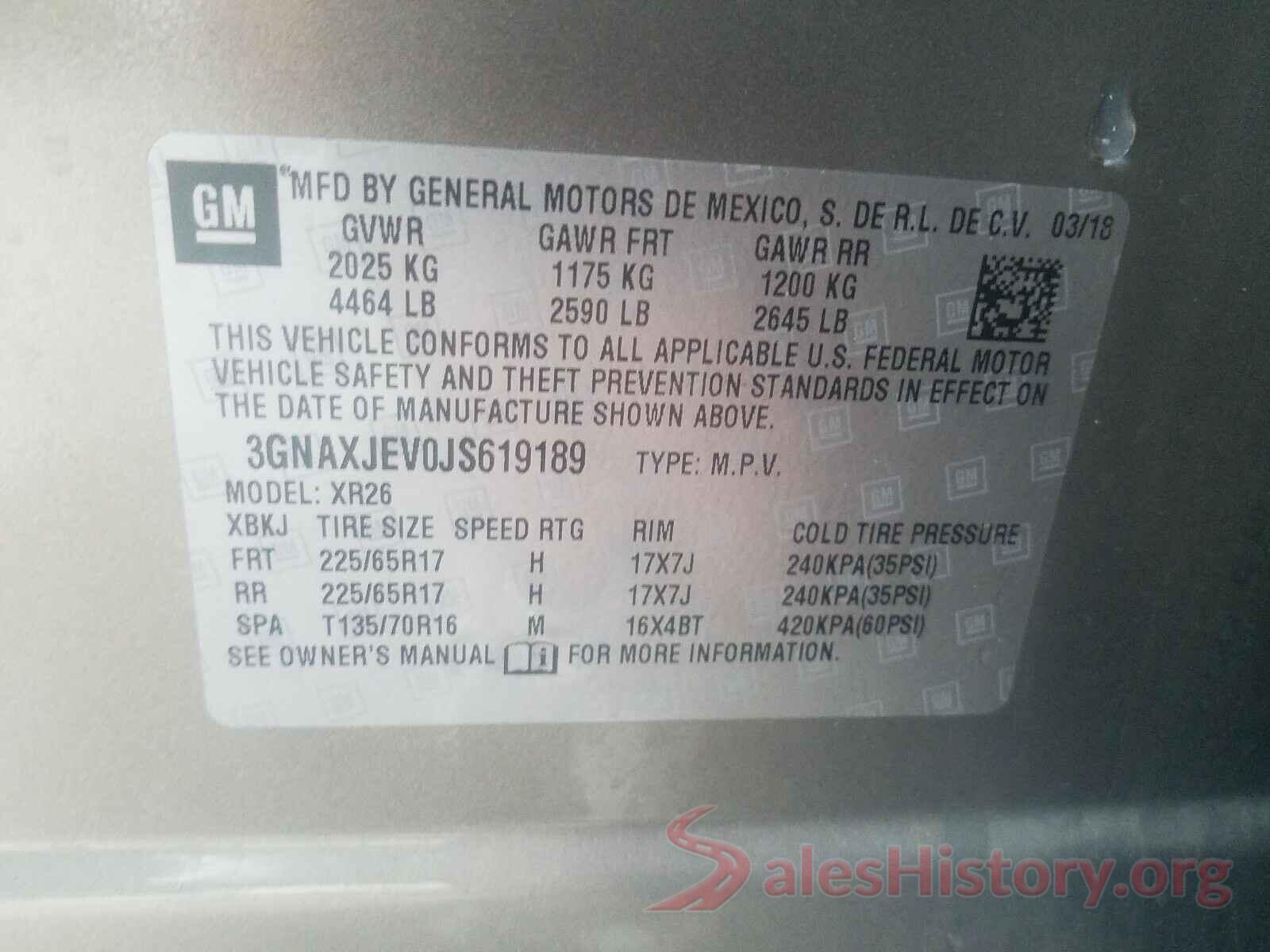 3GNAXJEV0JS619189 2018 CHEVROLET EQUINOX