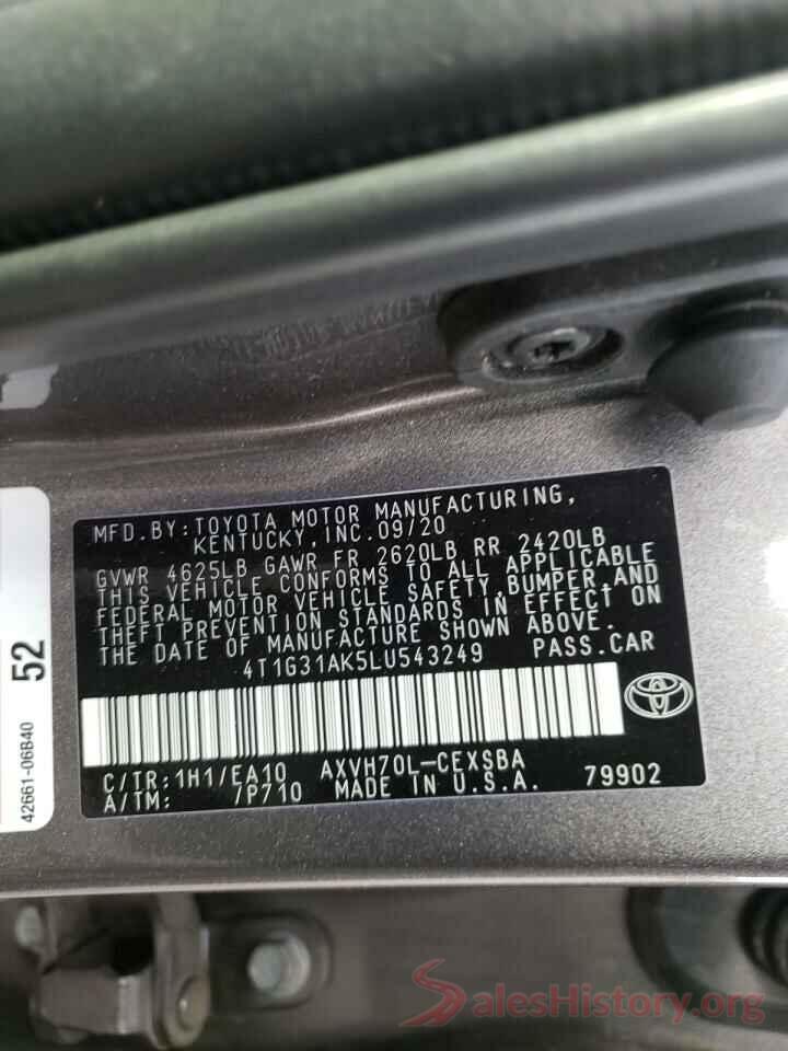 4T1G31AK5LU543249 2020 TOYOTA CAMRY