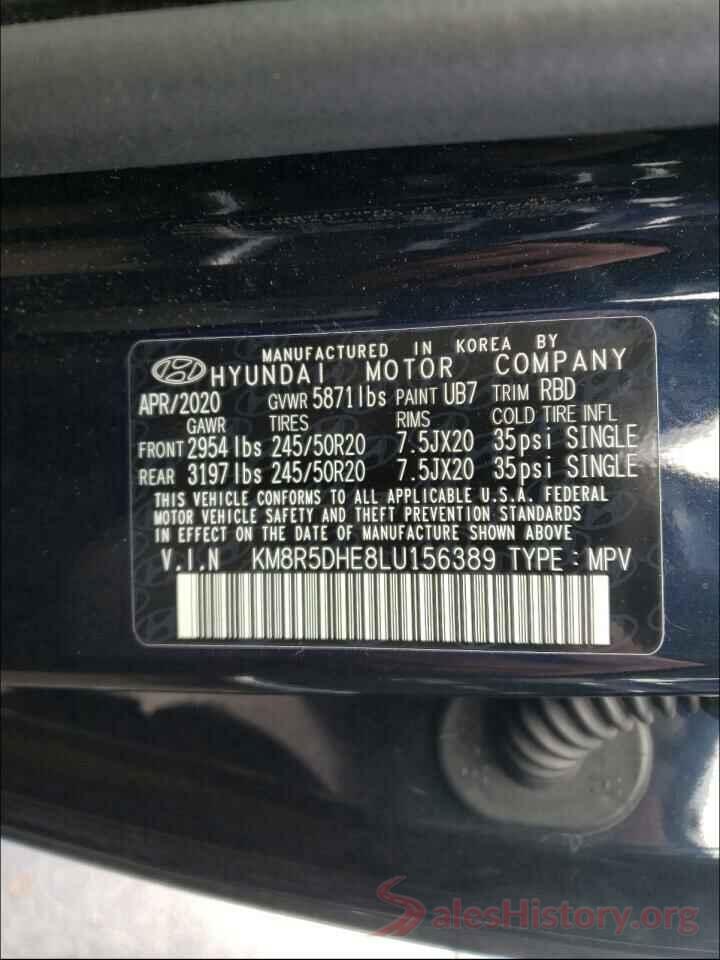 KM8R5DHE8LU156389 2020 HYUNDAI PALISADE