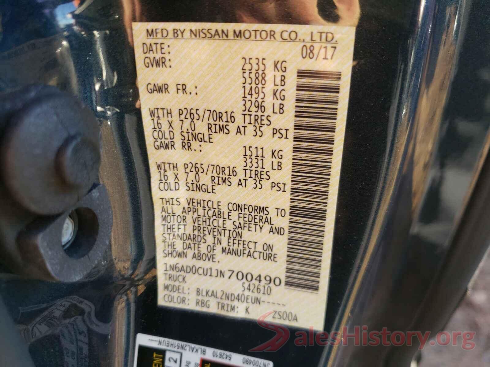 1N6AD0CU1JN700490 2018 NISSAN FRONTIER