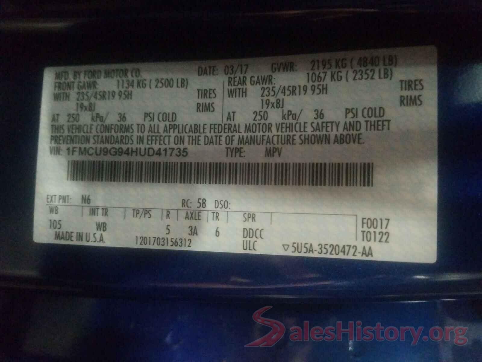 1FMCU9G94HUD41735 2017 FORD ESCAPE