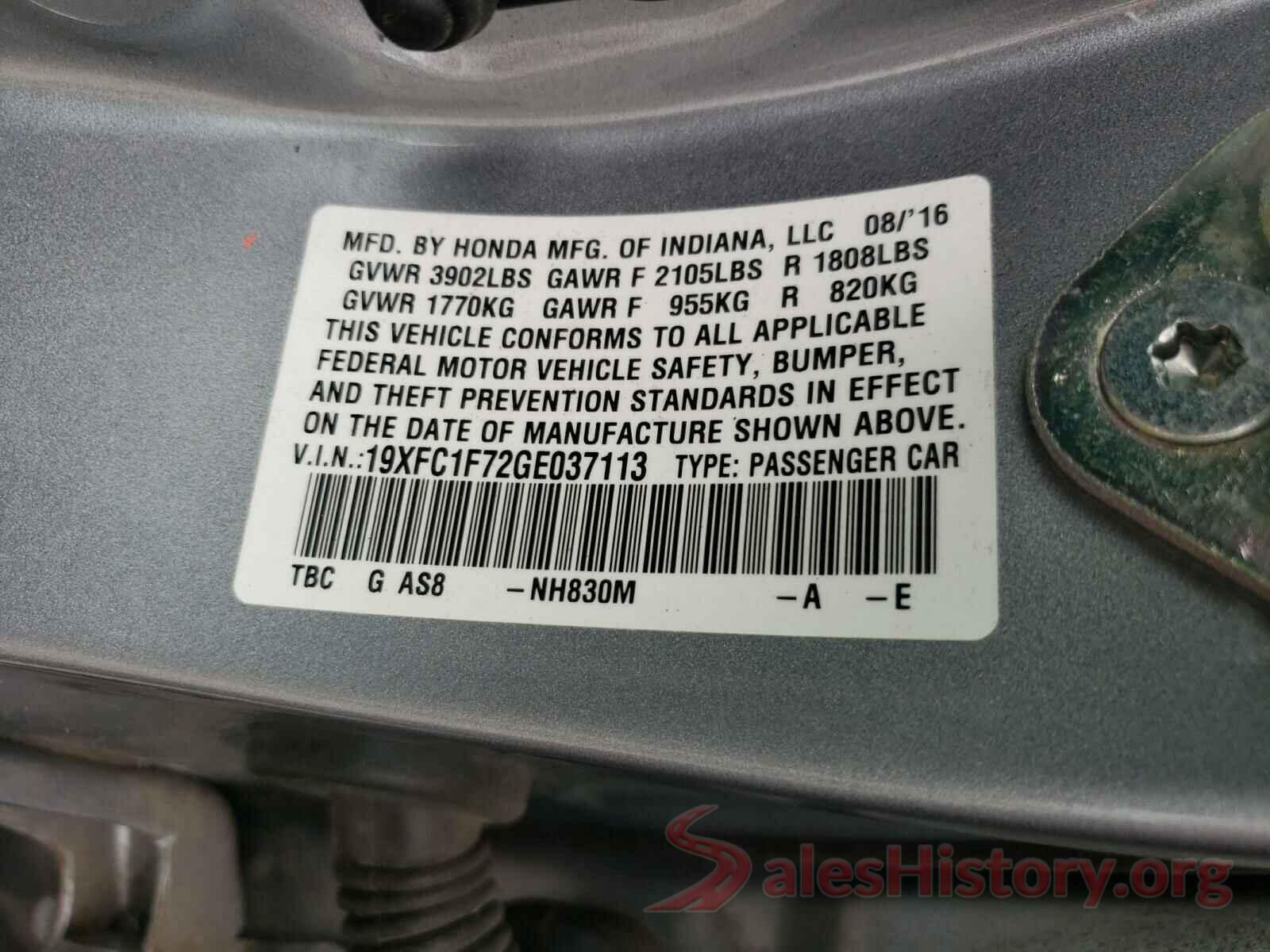 19XFC1F72GE037113 2016 HONDA CIVIC