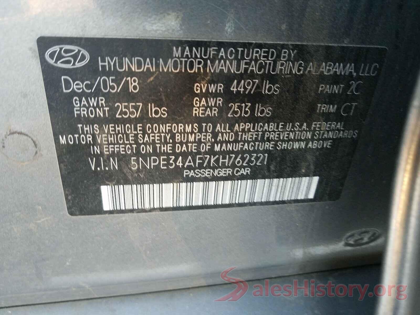 5NPE34AF7KH762321 2019 HYUNDAI SONATA