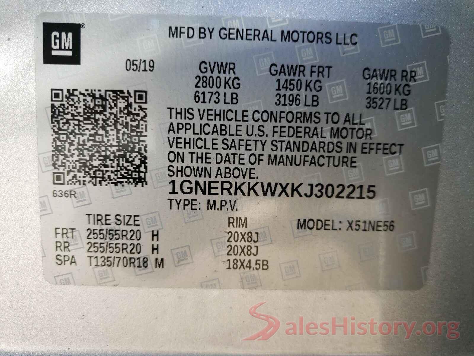 1GNERKKWXKJ302215 2019 CHEVROLET TRAVERSE