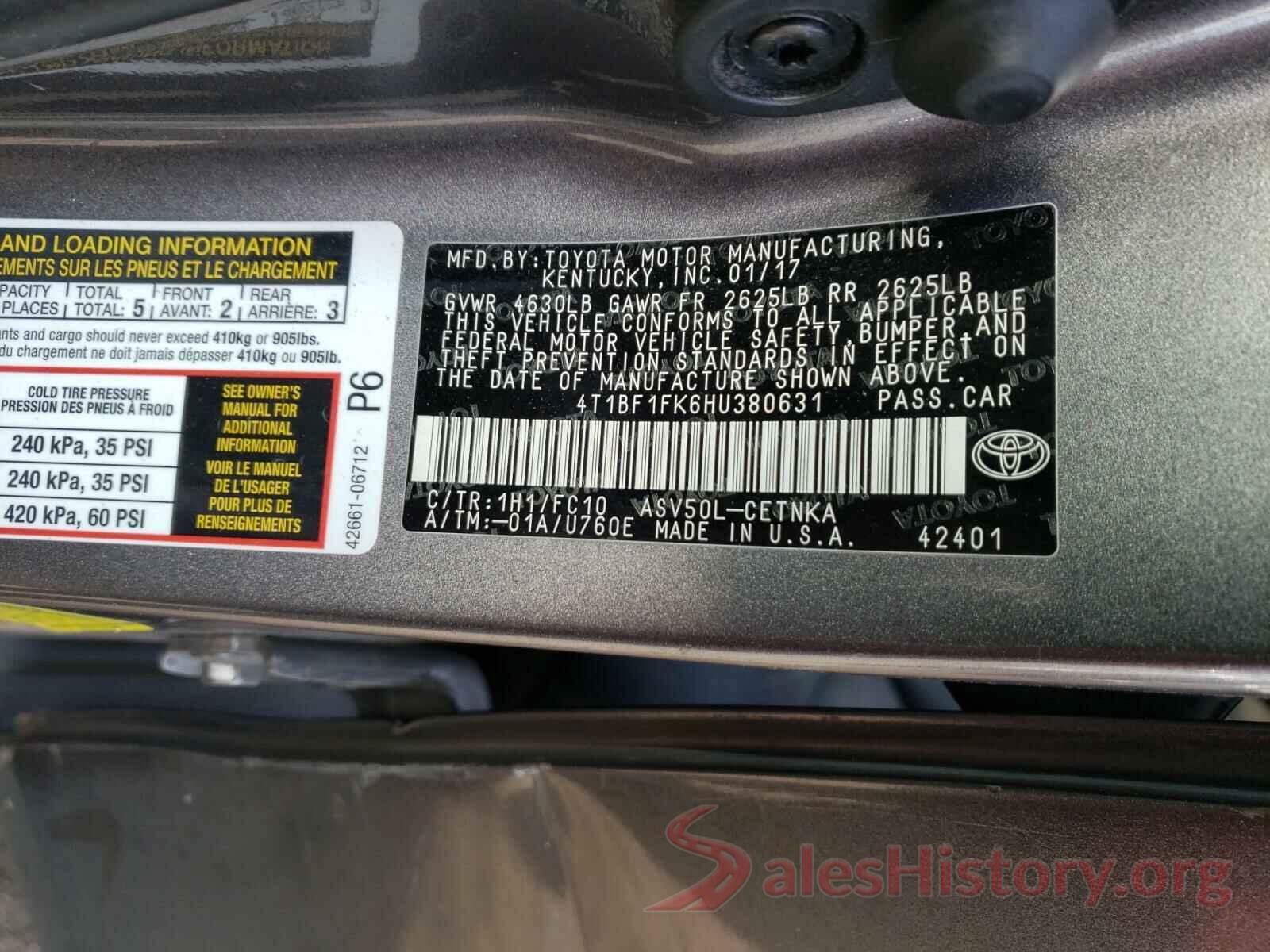 4T1BF1FK6HU380631 2017 TOYOTA CAMRY