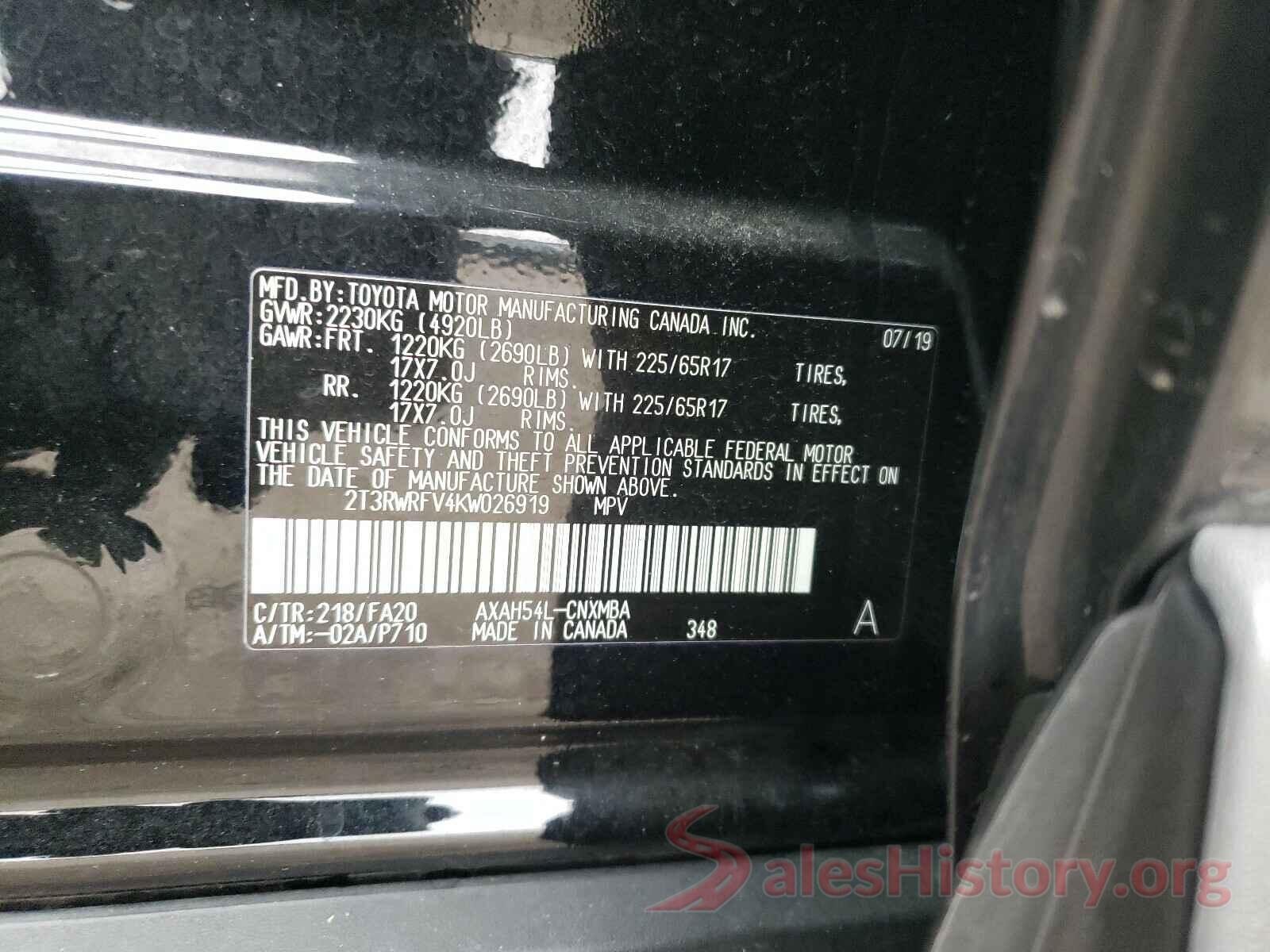 2T3RWRFV4KW026919 2019 TOYOTA RAV4