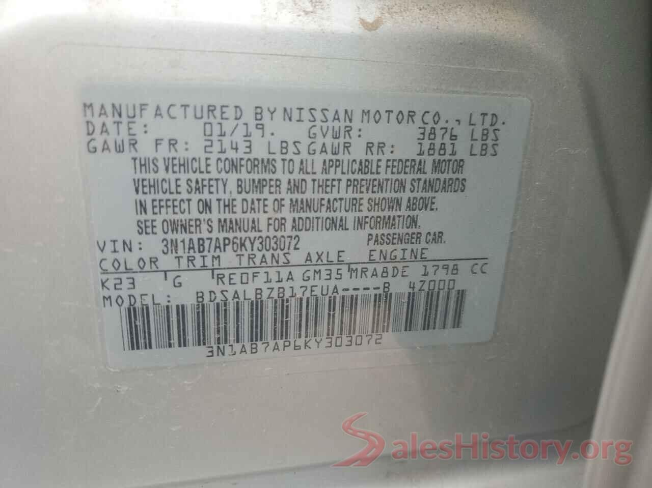 3N1AB7AP6KY303072 2019 NISSAN SENTRA