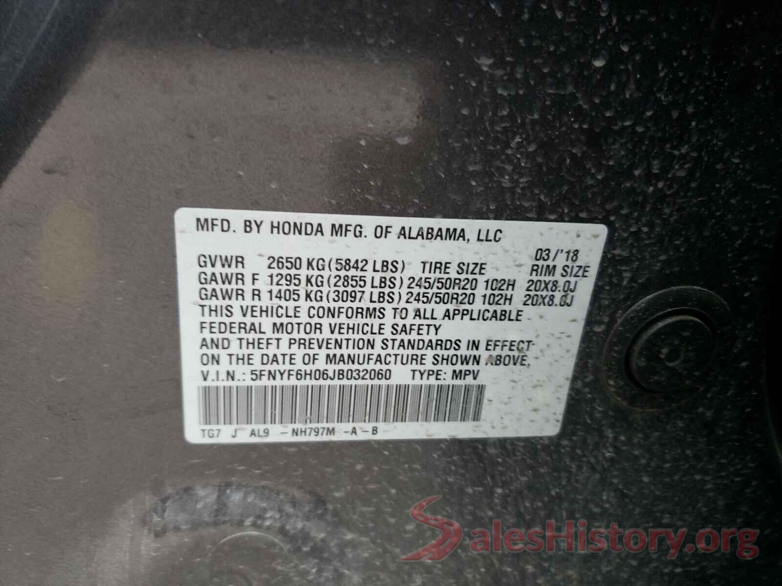 5FNYF6H06JB032060 2018 HONDA PILOT