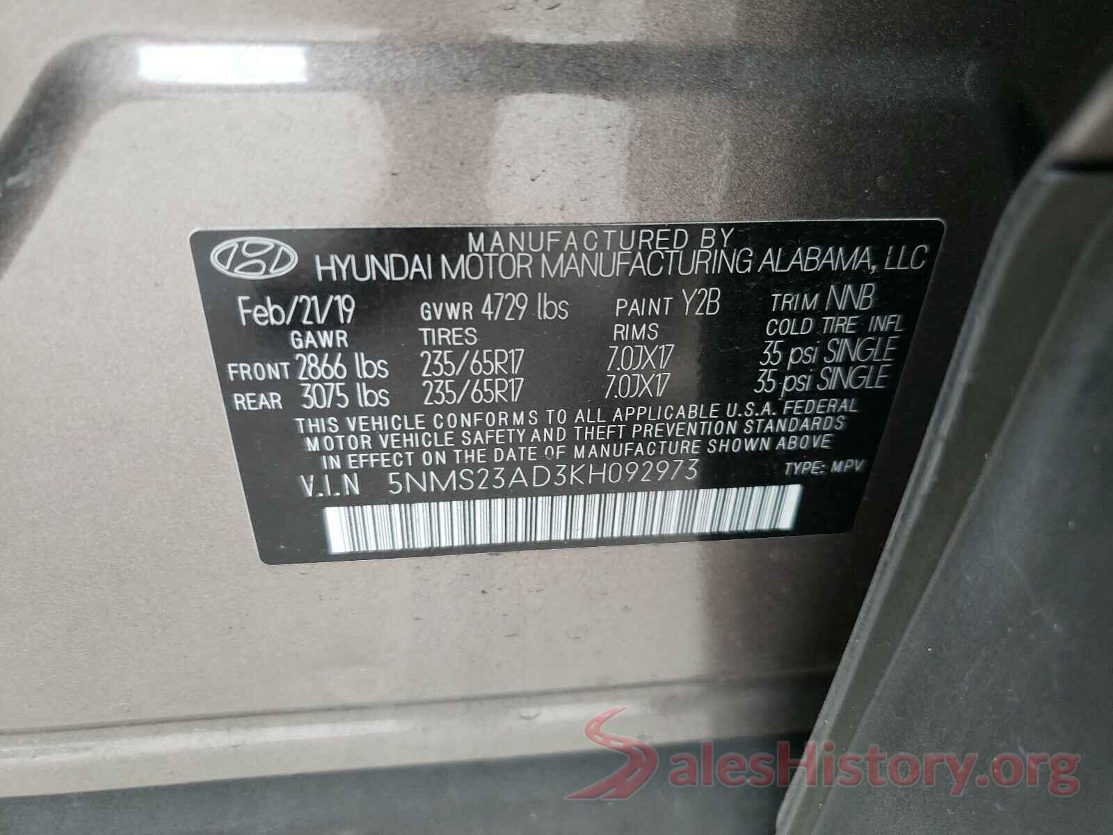 5NMS23AD3KH092973 2019 HYUNDAI SANTA FE