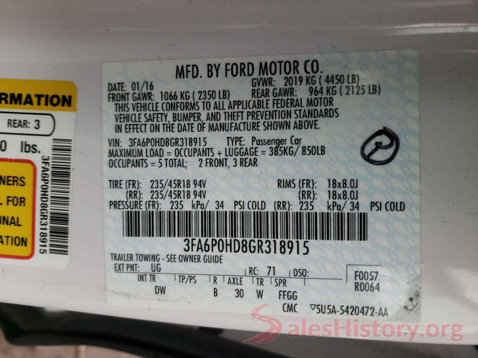 3FA6P0HD8GR318915 2016 FORD FUSION