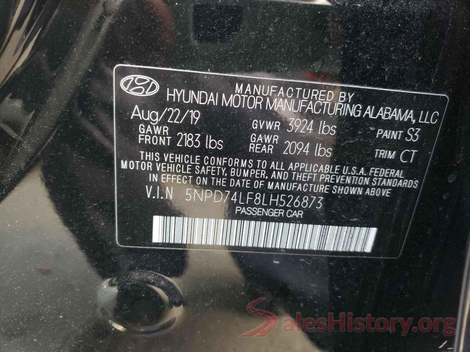 5NPD74LF8LH526873 2020 HYUNDAI ELANTRA