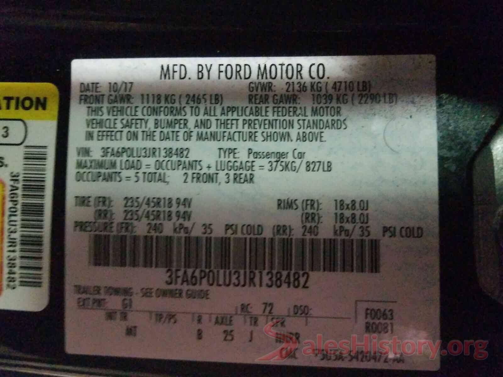 3FA6P0LU3JR138482 2018 FORD FUSION