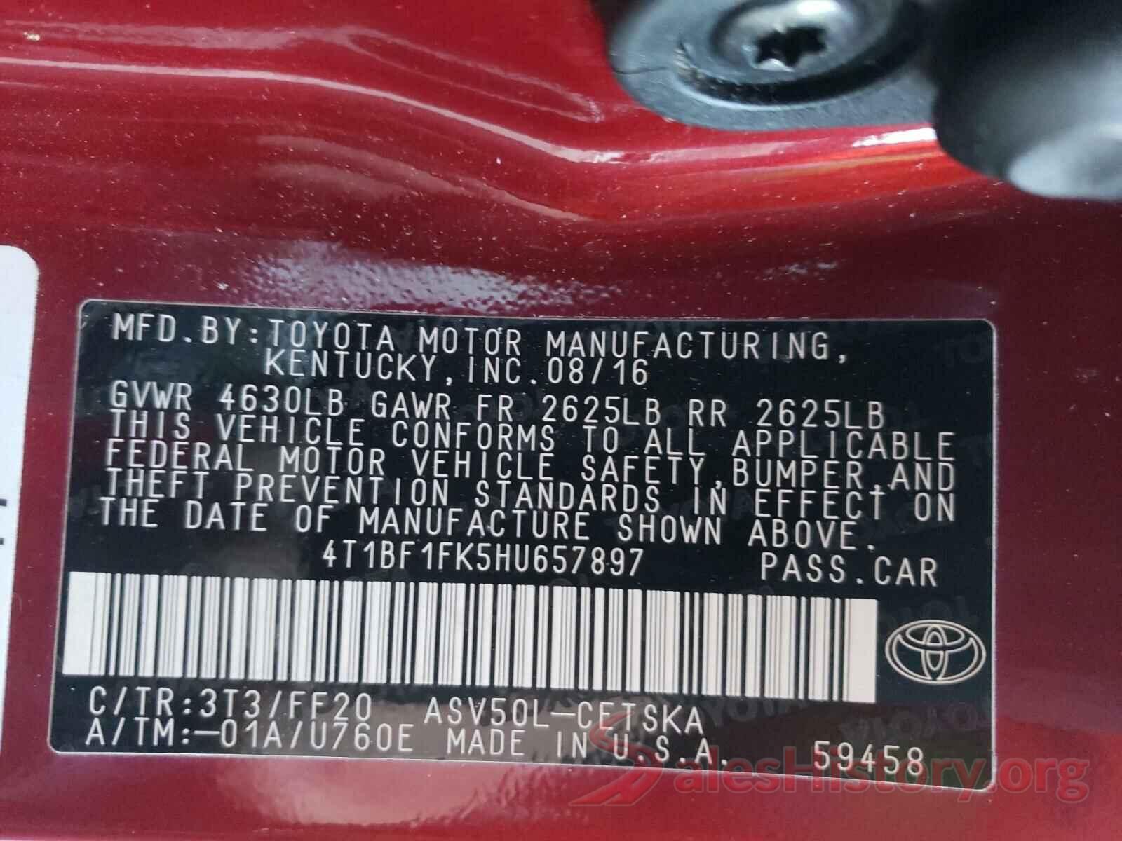 4T1BF1FK5HU657897 2017 TOYOTA CAMRY