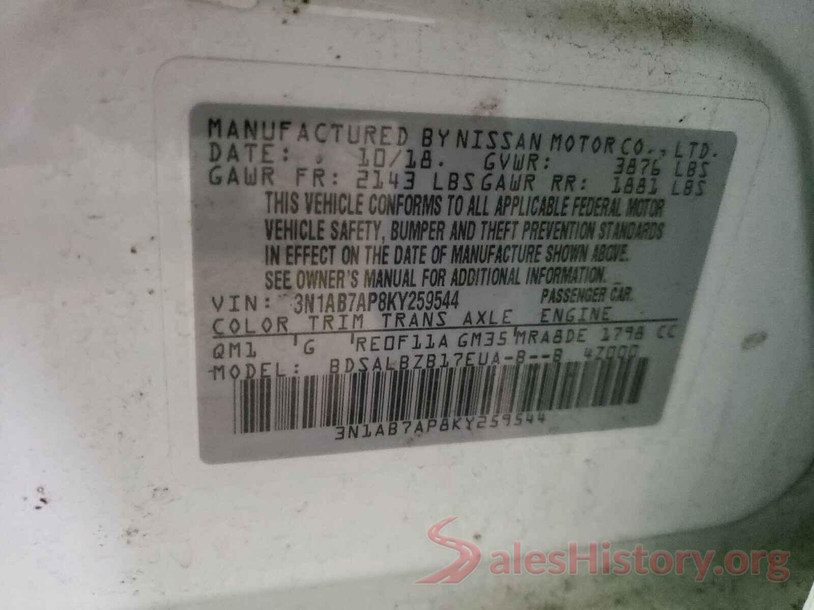 3N1AB7AP8KY259544 2019 NISSAN SENTRA