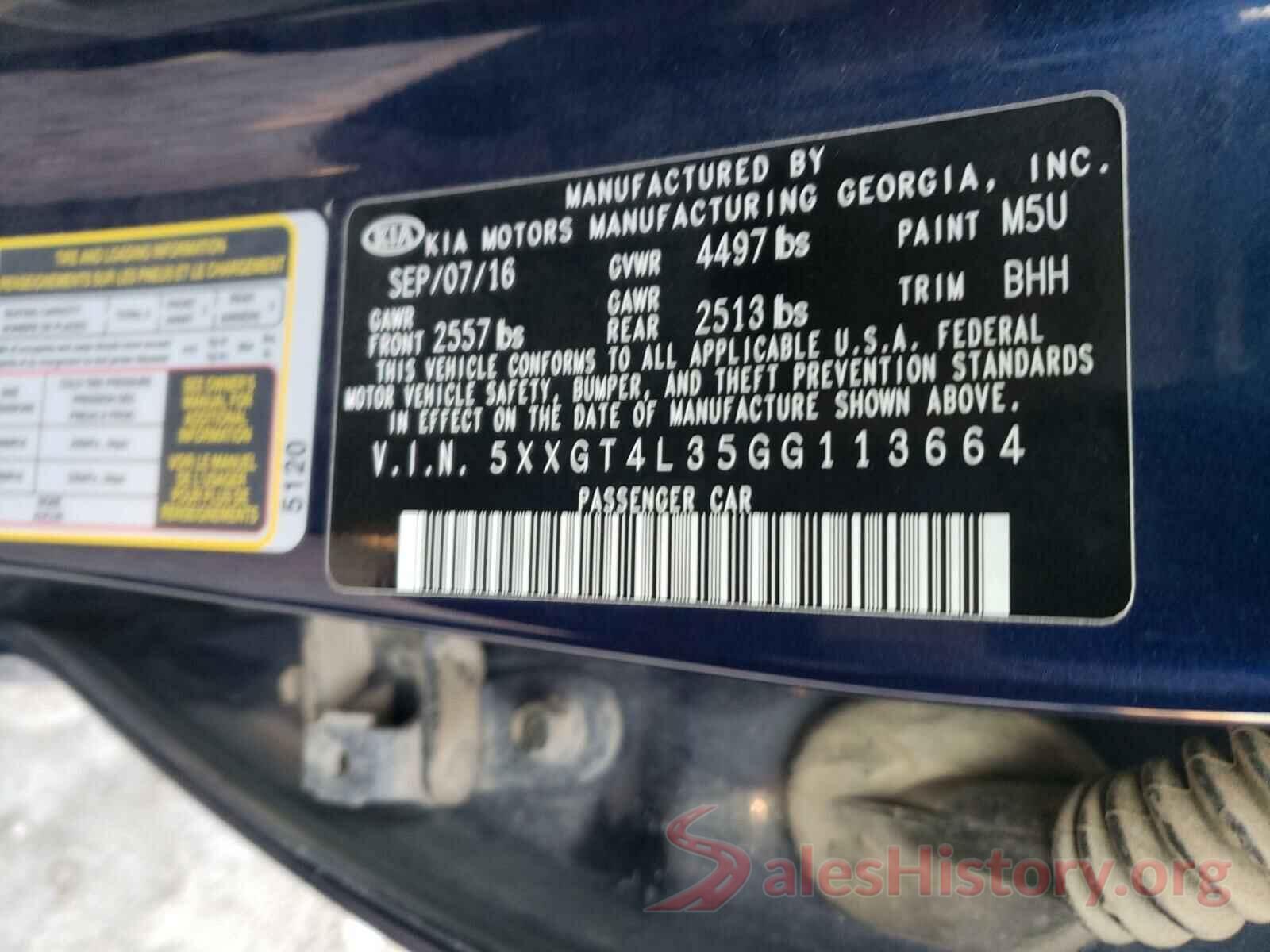 5XXGT4L35GG113664 2016 KIA OPTIMA