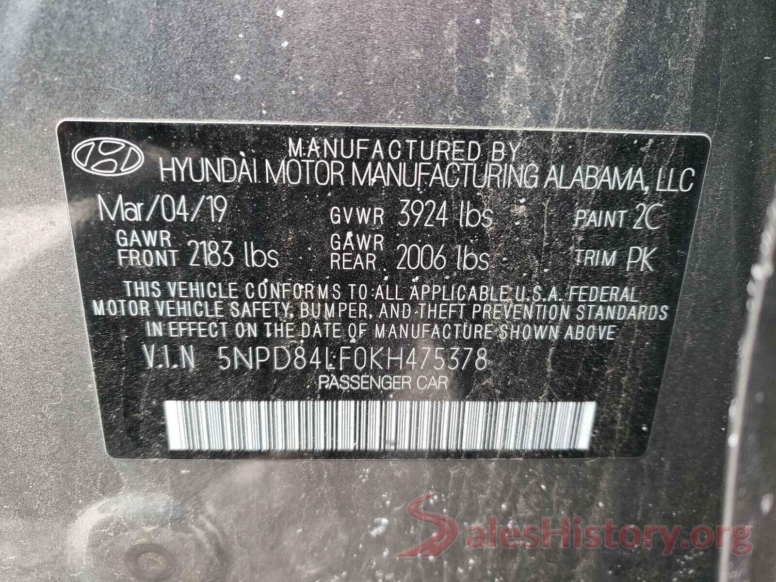 5NPD84LF0KH475378 2019 HYUNDAI ELANTRA