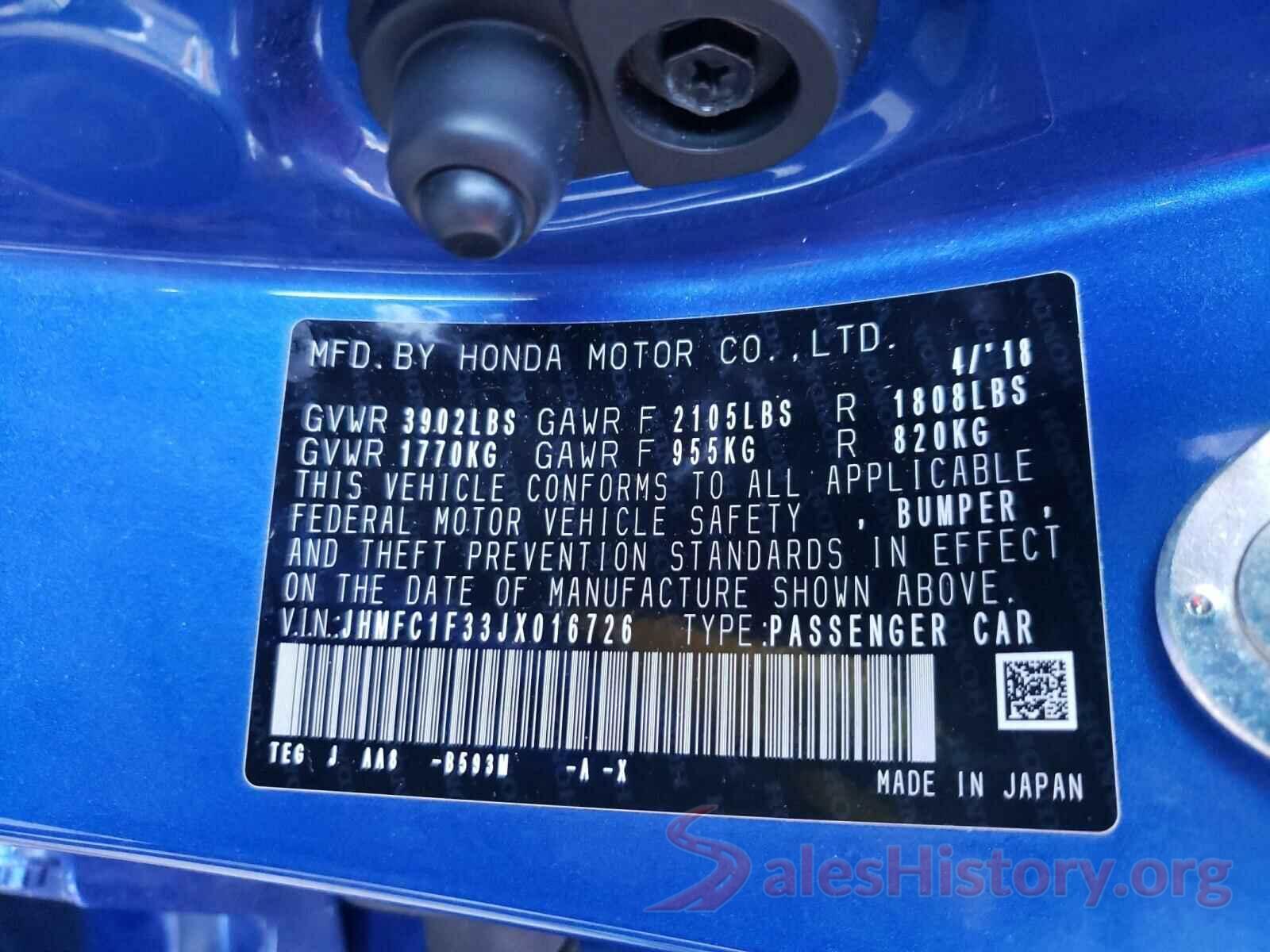 JHMFC1F33JX016726 2018 HONDA CIVIC