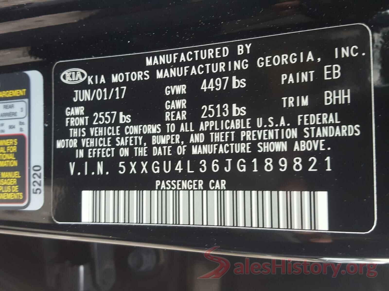 5XXGU4L36JG189821 2018 KIA OPTIMA