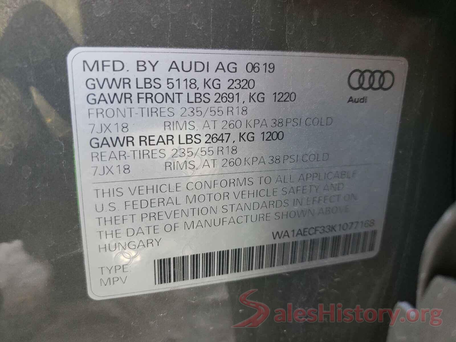 WA1AECF33K1077168 2019 AUDI Q3