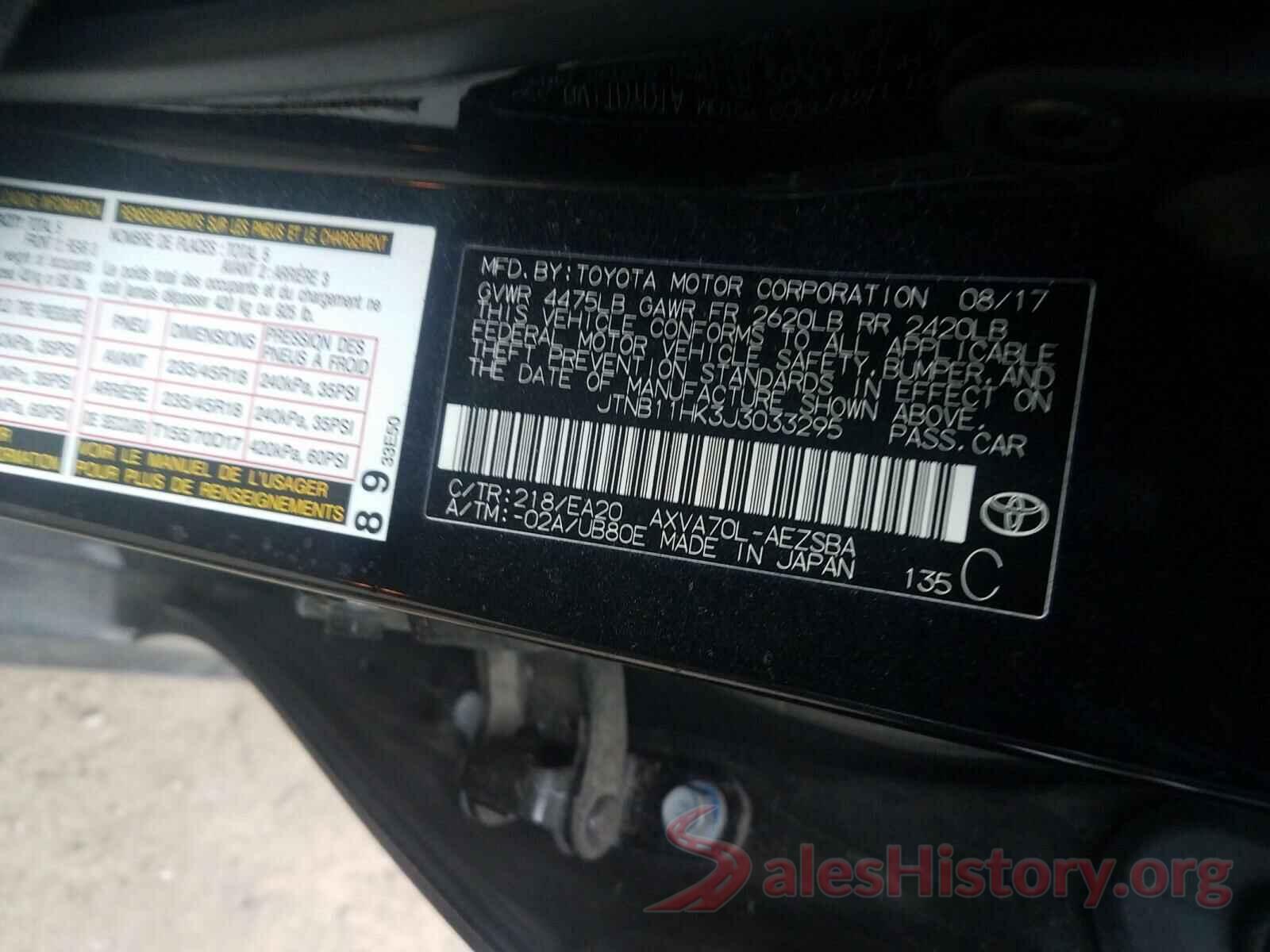 JTNB11HK3J3033295 2018 TOYOTA CAMRY