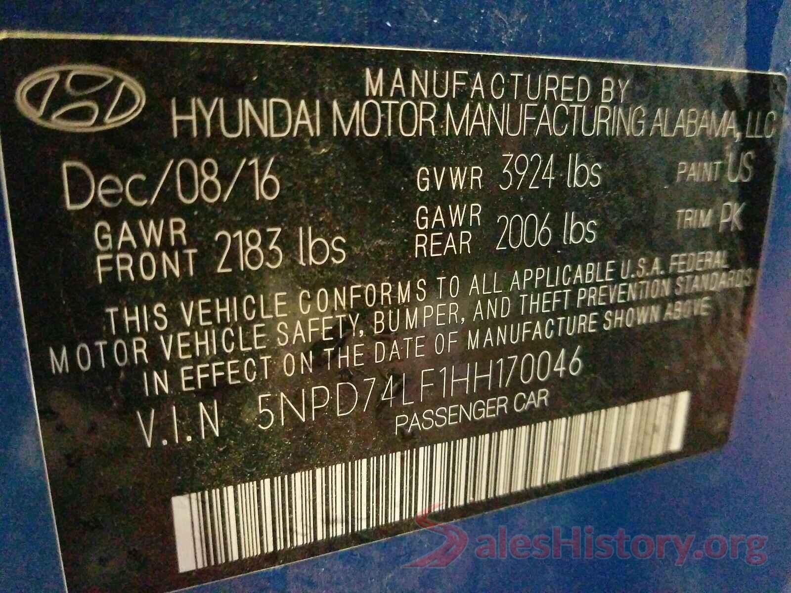 5NPD74LF1HH170046 2017 HYUNDAI ELANTRA