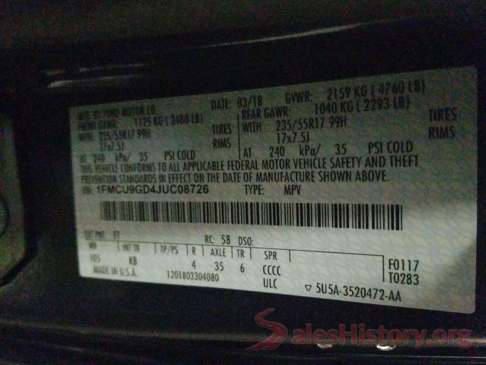 1FMCU9GD4JUC08726 2018 FORD ESCAPE