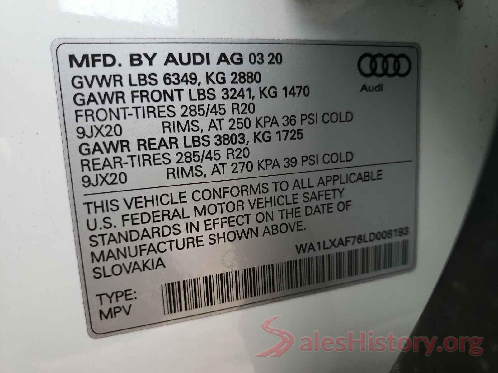 WA1LXAF76LD008193 2020 AUDI Q7