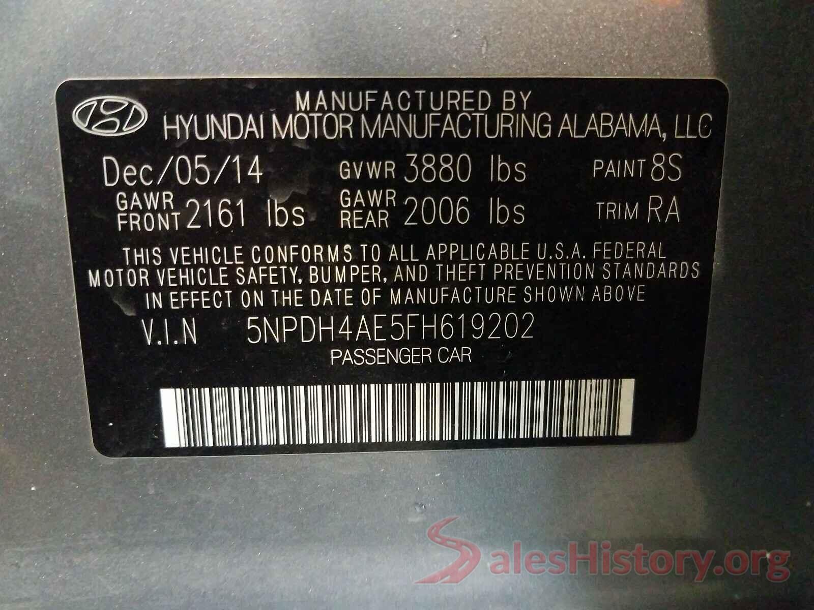 5NPDH4AE5FH619202 2015 HYUNDAI ELANTRA